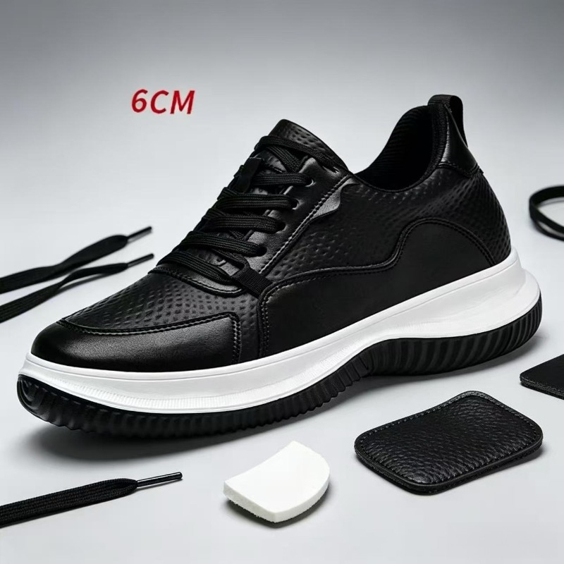 Mens Formal - White Cow Leather Elevator Sneakers Thick