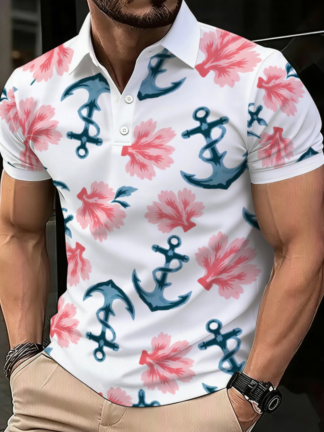 Men'S Formal Resort Wear - Men's Lightweight Polyester Shirt with Anchor