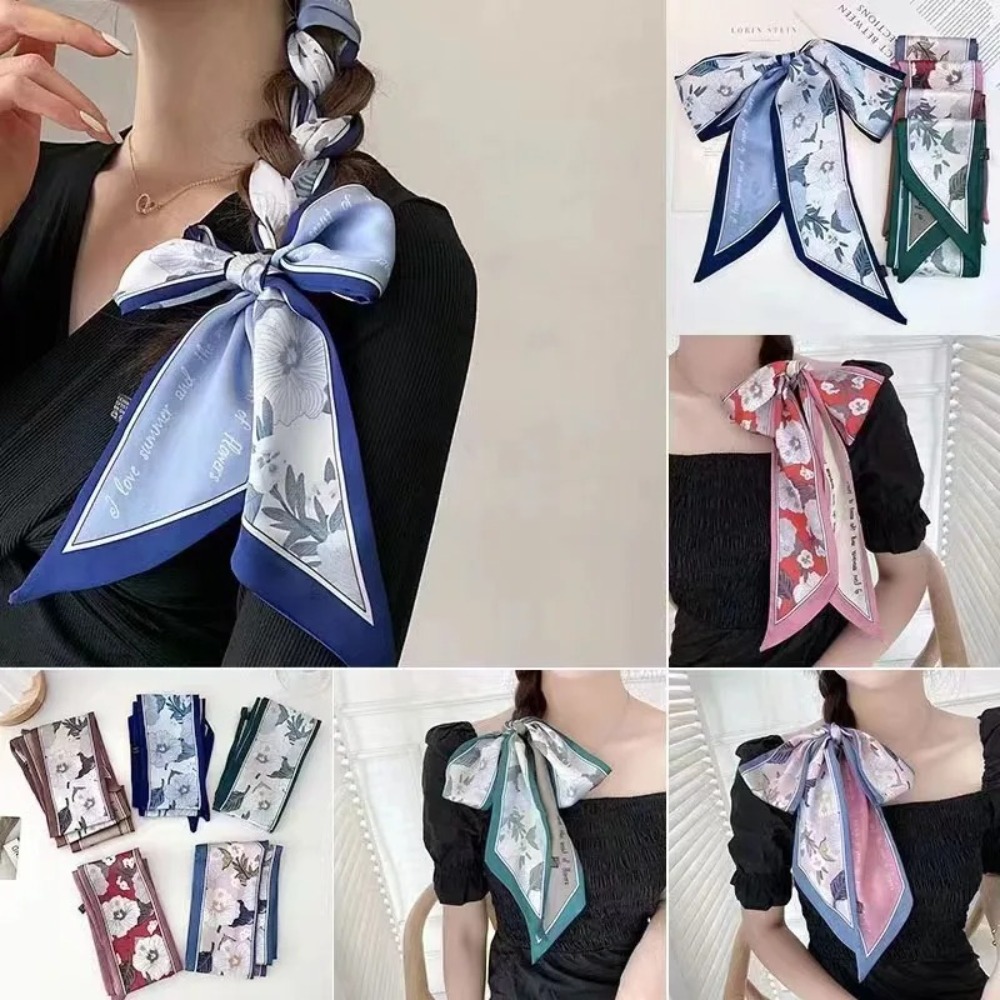 Silk Tie Woven - Summer Floral Silk Satin Scarf Narrow