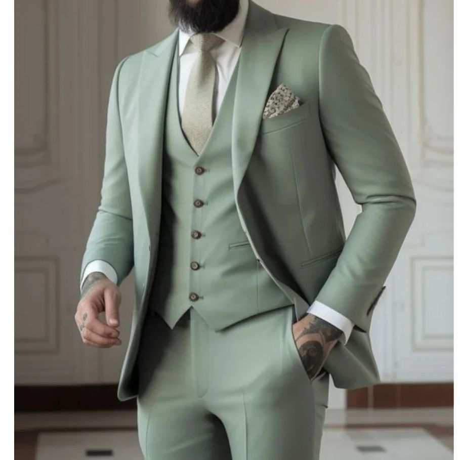Men Formal Wear Wedding - Sage Green Men's Slim Fit 3