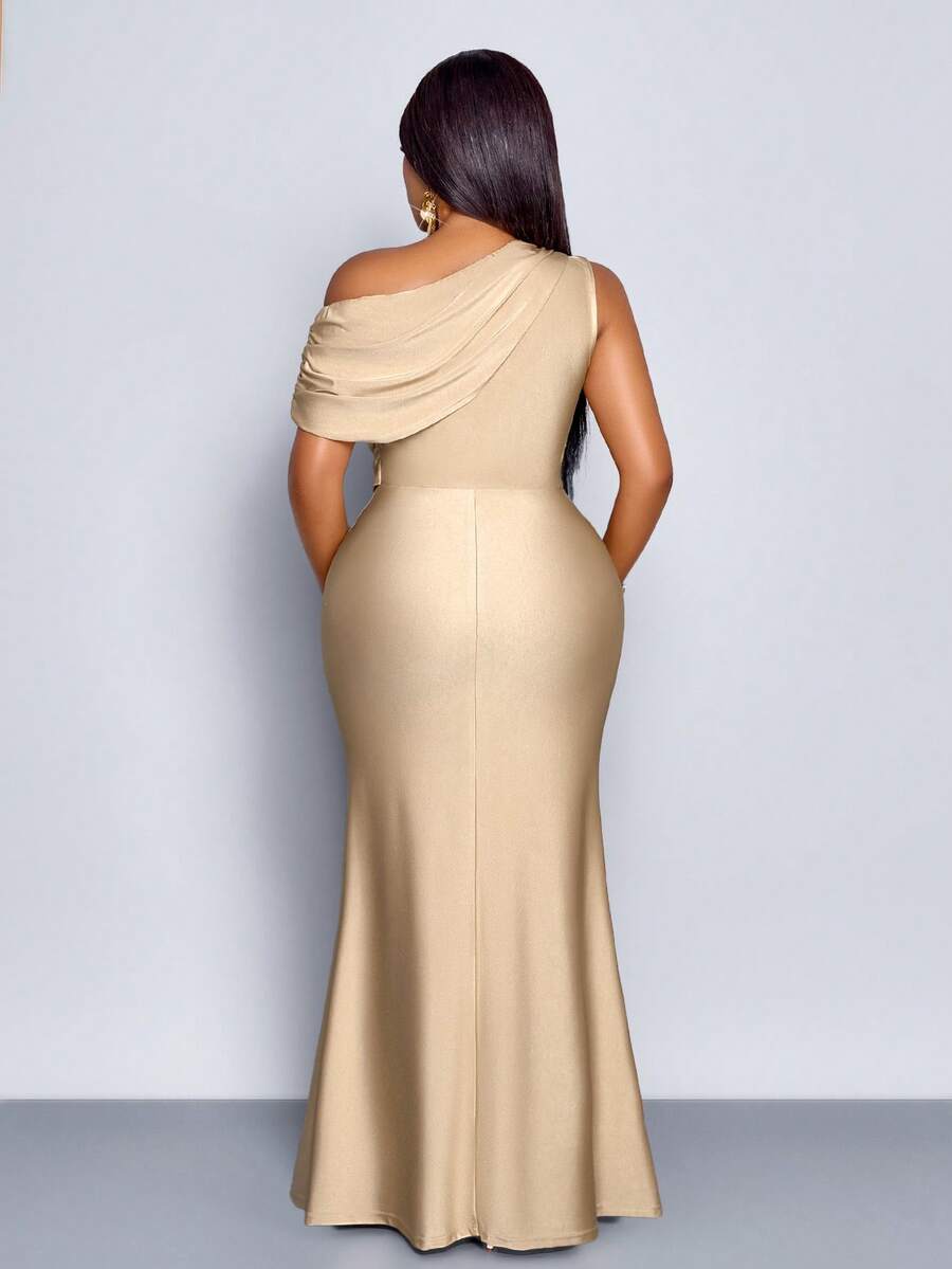 Mens Formal - Elegant Apricot Asymmetric Off-Shoulder Sleeveless Fishtail