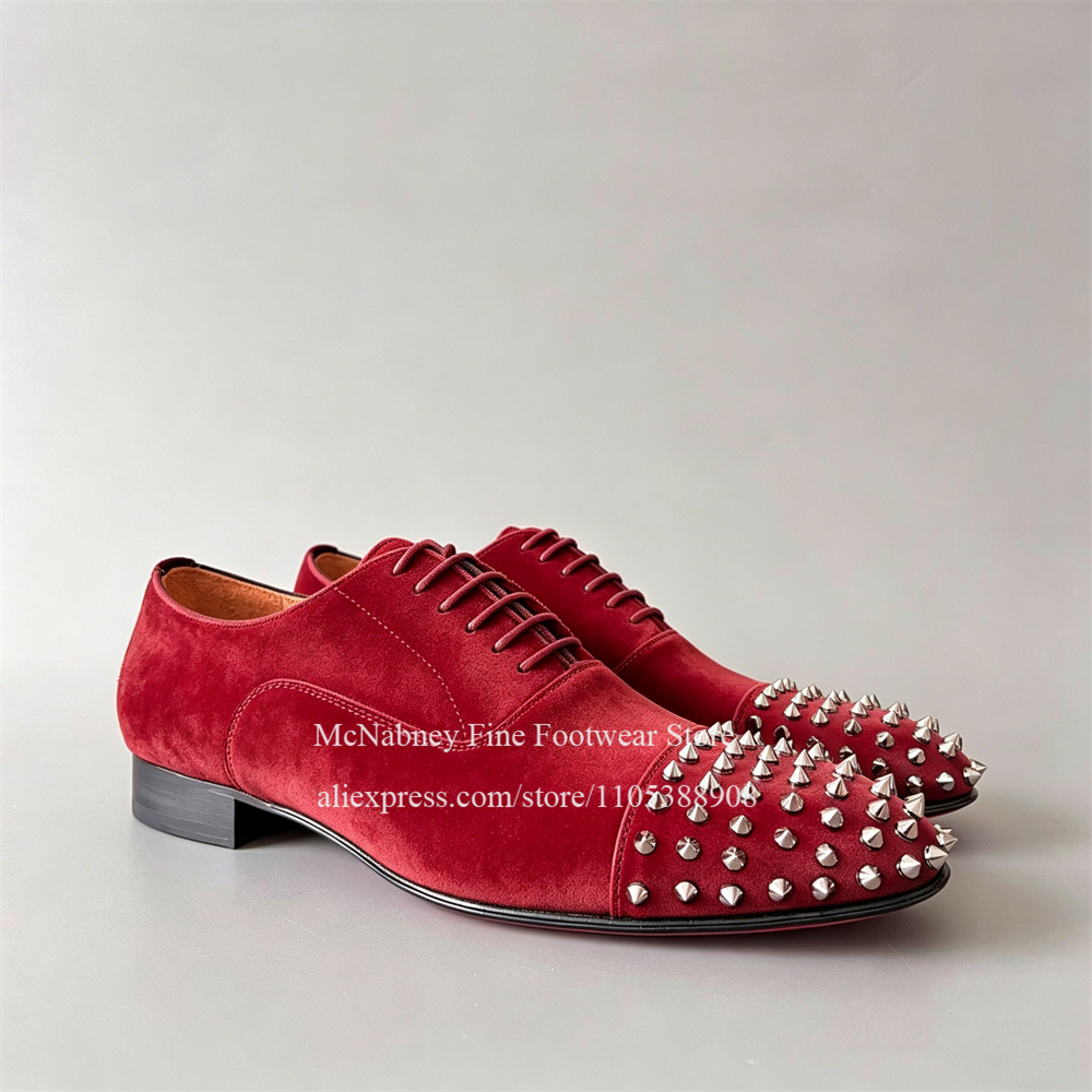 Men Formal Wear Wedding - Spike Studs Leather Dress Shoes Lace