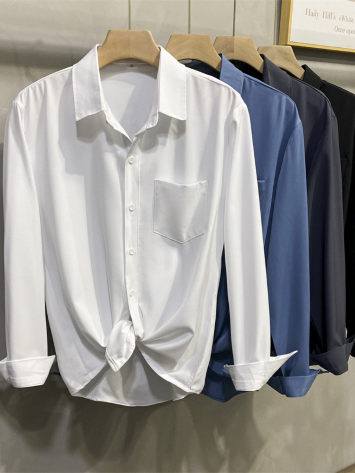 High End Men'S Formal Wear - White Long Sleeve Shirt Jacket for