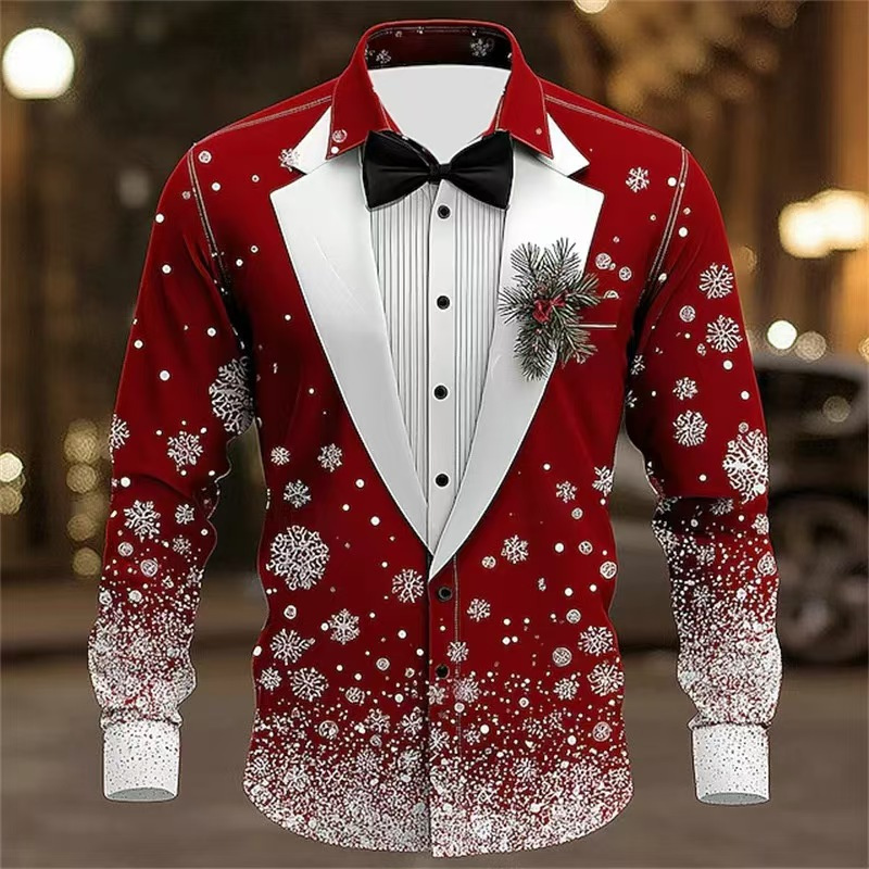 Men'S Formal Wear Attire - 2025 Men's Christmas Snowflake Formal Shirt,