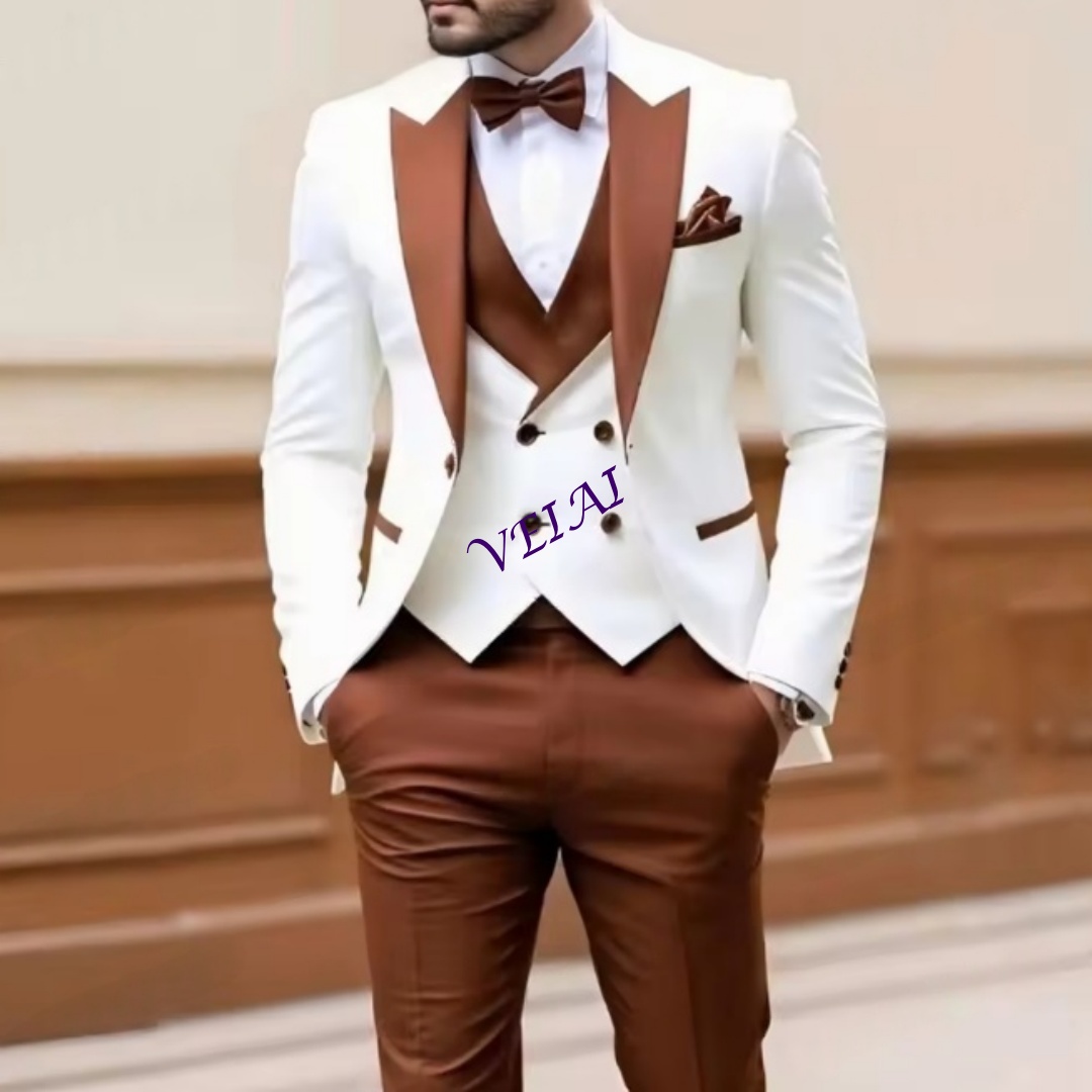 Men Formal Wear Coat - New White And Brown Men Suit