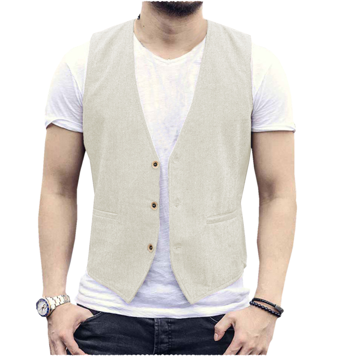Linen Men Vest Wedding Groom S - Men Formal Wear Wedding recension och pris