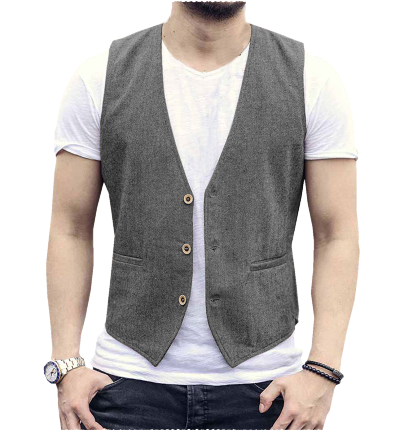 Linen Men Vest Wedding Groom S - Men Formal Wear Wedding recension och pris