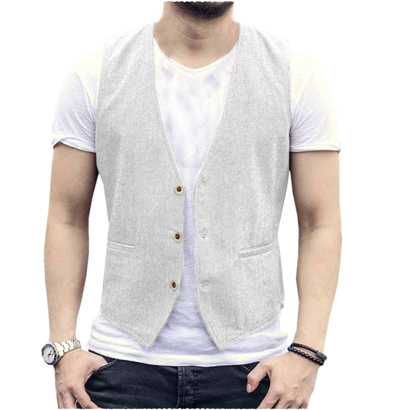 Linen Men Vest Wedding Groom S - Men Formal Wear Wedding recension och pris